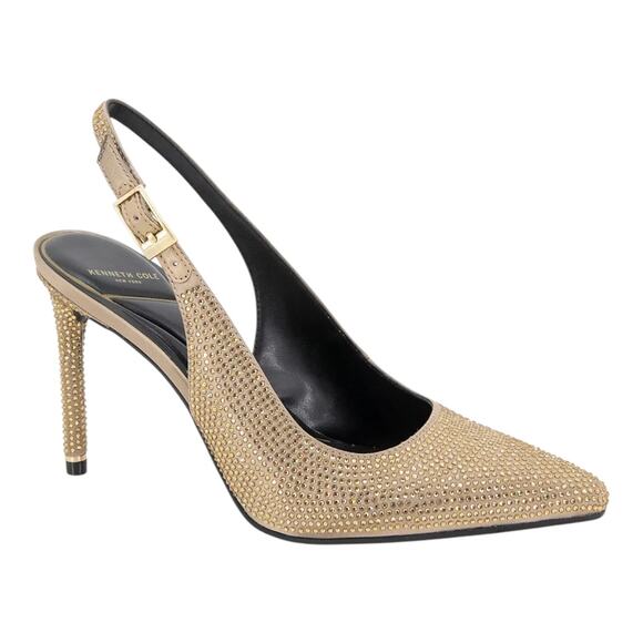 Kenneth Cole NY Women's Quinnly Slingback Crystal Pump Heels Gold